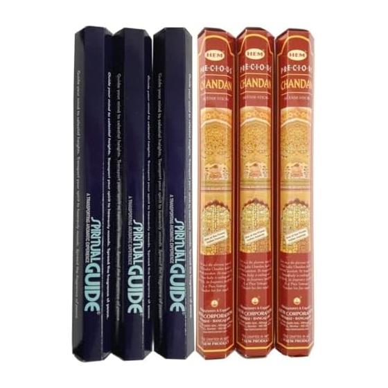 HEM Precious Chandan 3 Box Set + PADMINI Spiritual Guide 3 Box Set Incense Stick Indian Incense Aroma Relax Meditation