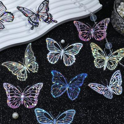 20pcs New PET Bright Sticker Butterfly Colorful DIY Cake Topper Cartoon Scrapbook Stickers For Wedding