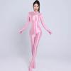 Erotic Jumpsuits Zipper Open Crotch Full Body Satin Oil Glossy Rompers Gloves Tights Shiny Sexy Bodysuit Women Club Party