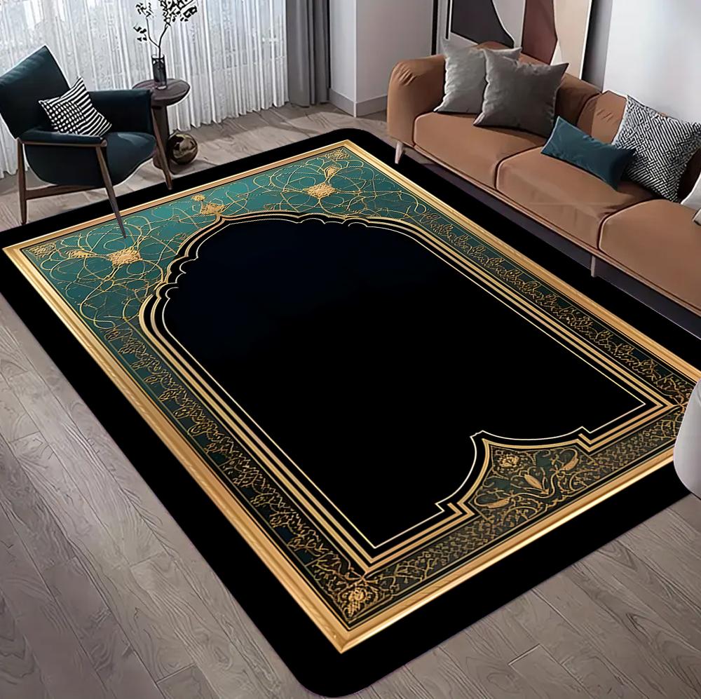 Arabian Palace 3D Carpet Mat Rug Blue Gold Geometric Pattern Floor Decor for Living Room Home Decoration Carpets for Living Room