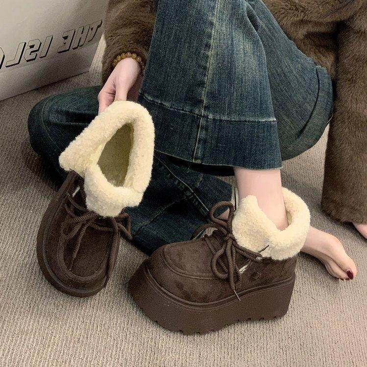 Retro Short Tube Thick-soled Snow Boots Women's Winter New 2025 Fleece Thickened and Heightened New Thermal Cotton Shoes