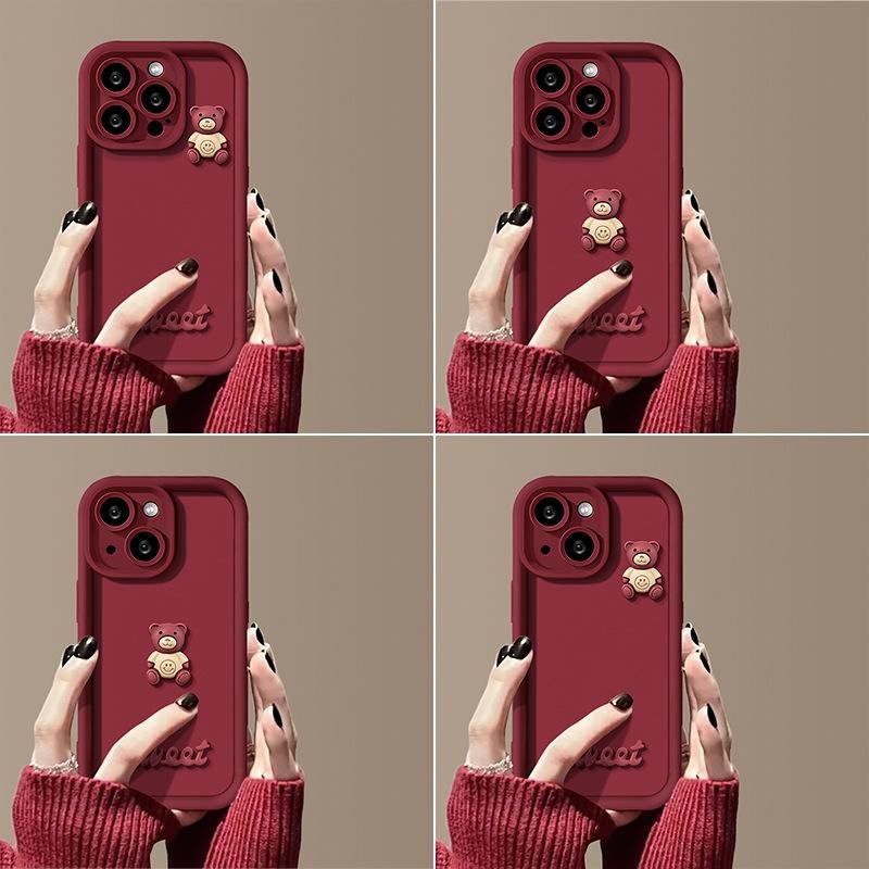 Applicable to Samsung S24FE mobile phone case New Year's red A16 A23 three-dimensional bear A50 A14 simple wind anti-drop cover