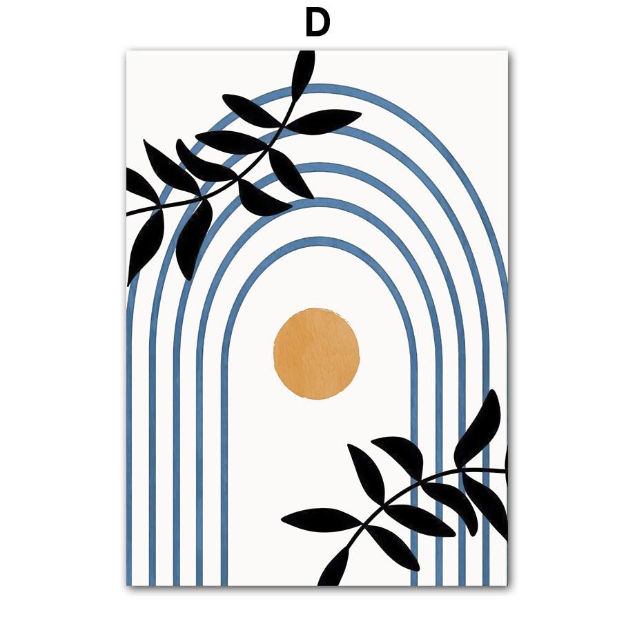 Mountain Sun Lines Rainbow Leaves Geometry Wall Art Canvas Painting Abstract Posters Prints Pictures For Living Room Home Decor