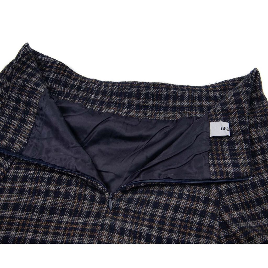 UNBDNS Women's Spring High Waist Irregular Plaid Woolen A-line Umbrella Skirt