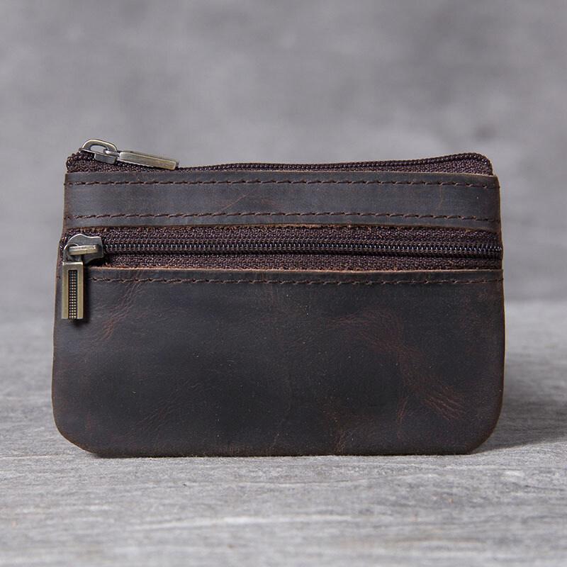 Primul strat din piele de vacă Mini mic Suport card de schimb Nou retro din piele lucrată manual Husă pentru permis de conducere Geantă cu fermoar pentru monede Poșete subțiri Portofel