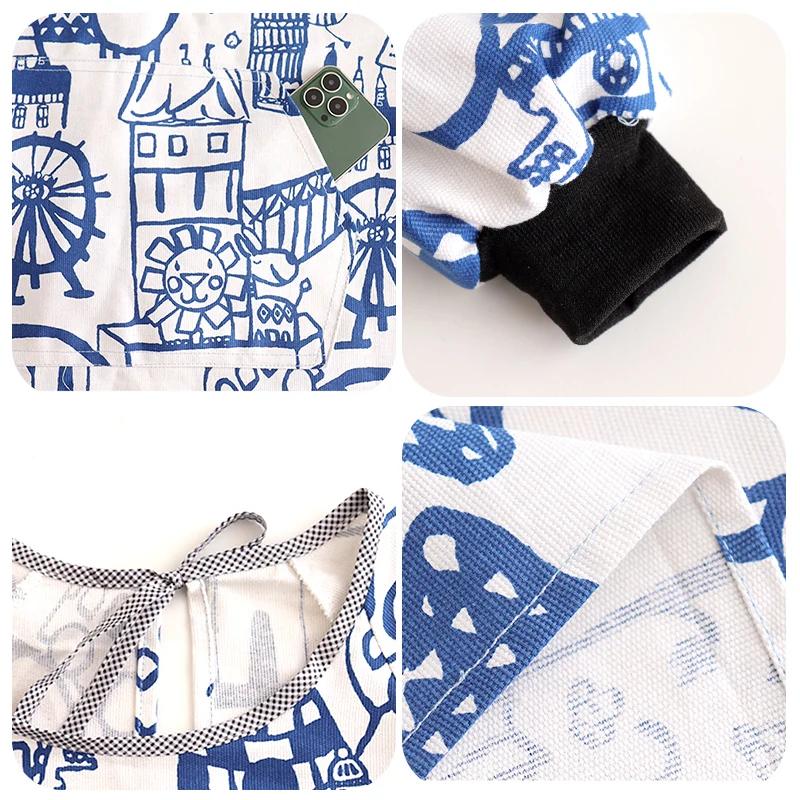 Oil-proof Apron Fashionable Canvas Kitchen Cooking Apron Home Long Sleeve Durable Women Overwear Work Clothes
