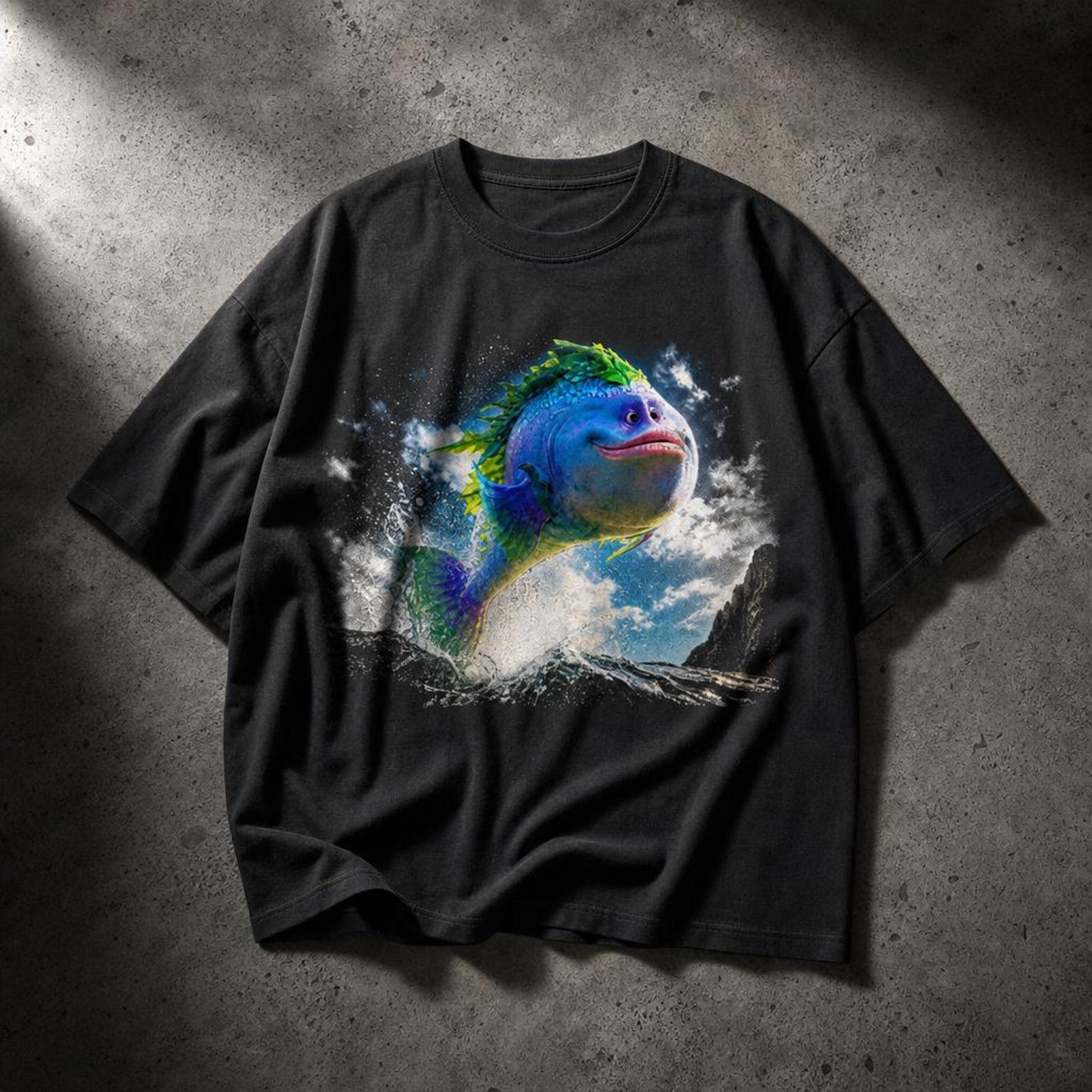 Cinematic Boogle Fish T-Shirt | Realistic Ocean Wave Graphic Tee S