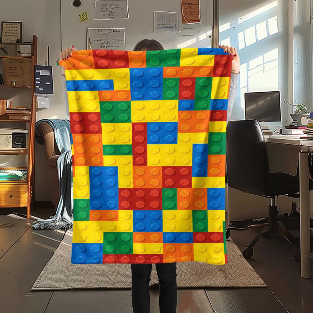 1 Stück Bauklötze Muster Flanell Decke, Hohe Qualität, Bequem für Alle Jahreszeiten, Heimdekoration, Wärme und Komfort, Perfekt für Weihnachtsgeschenke