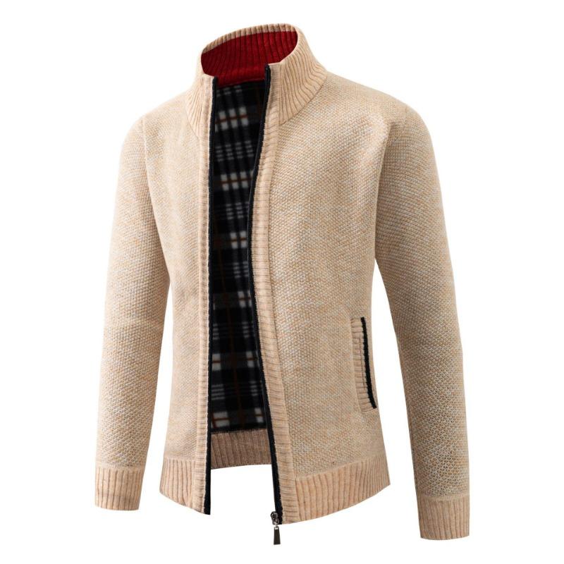 Men S Long Sleeve Thick Knit Cardigan Casual Stand Collar Sweater