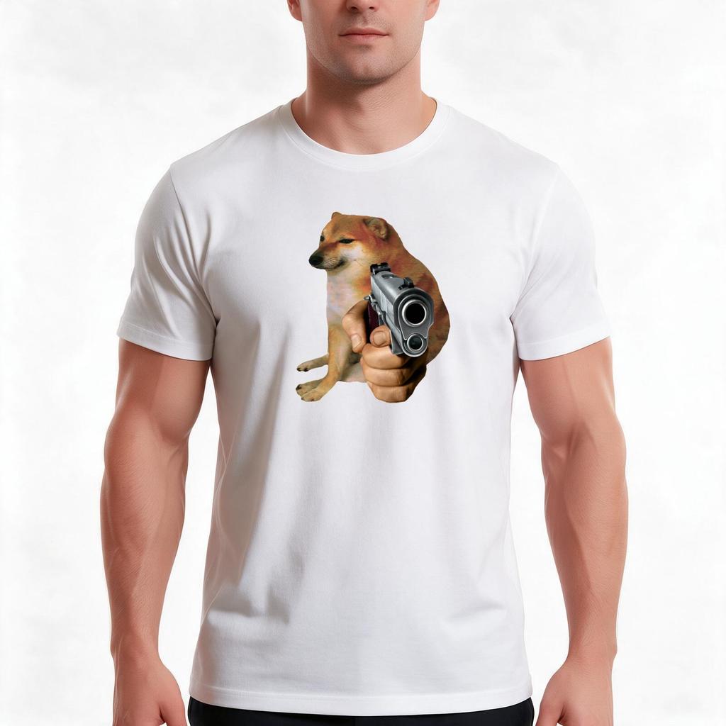 Cheems Doge Gun Tshirt Summer Casual Cotton Tee Oversized Streetwear Tops Vintage Graphic Print Loose Fit Short Sleeve