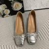 Spring Small 5CM Inner Height Increase Women's Shoes Square Head Bow Mary Jane Ballet Shoes Temperament Single Shoes
