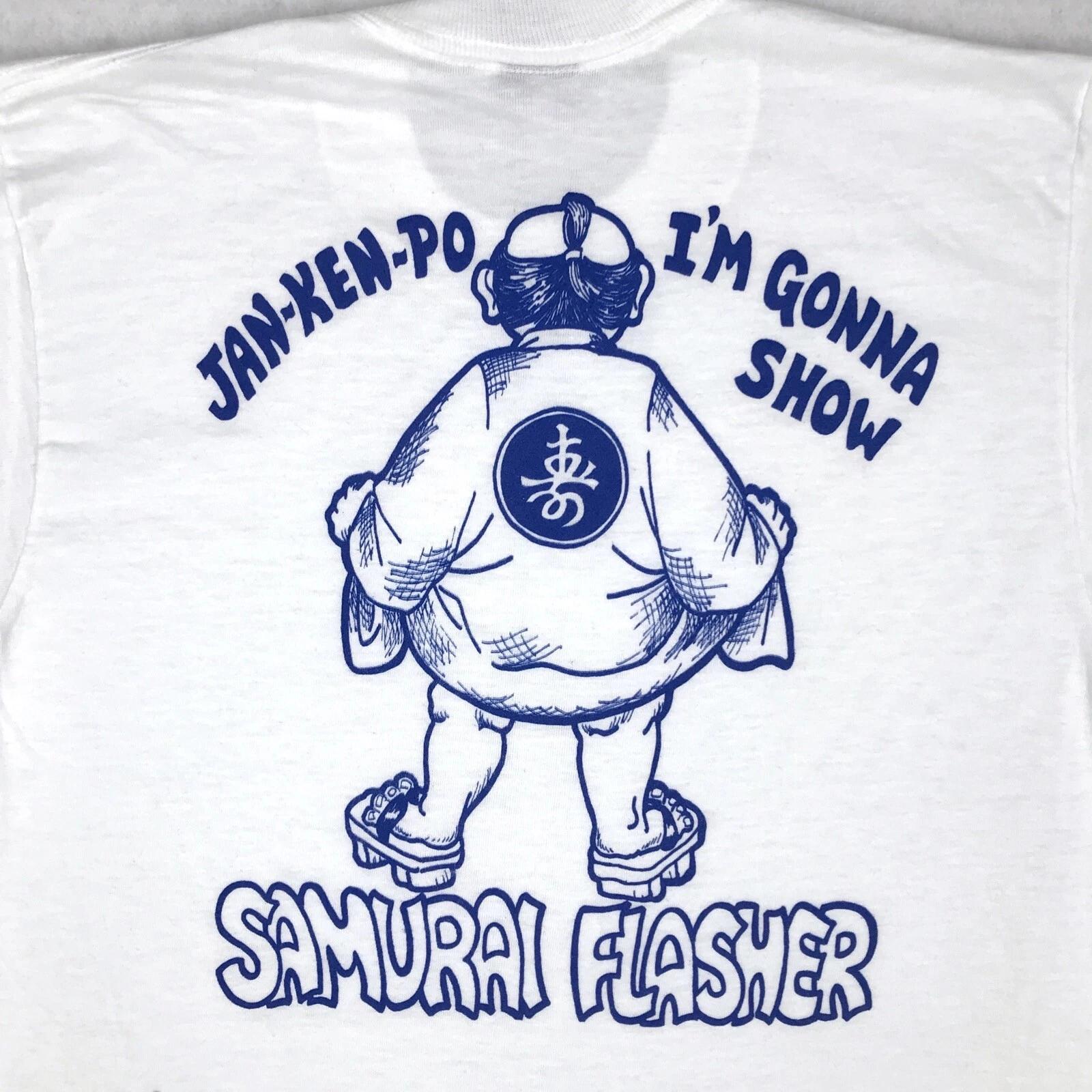 vtg 80s SAMURAI FLASHER single stitch T-Shirt XS japanese rock paper scissor 2XL
