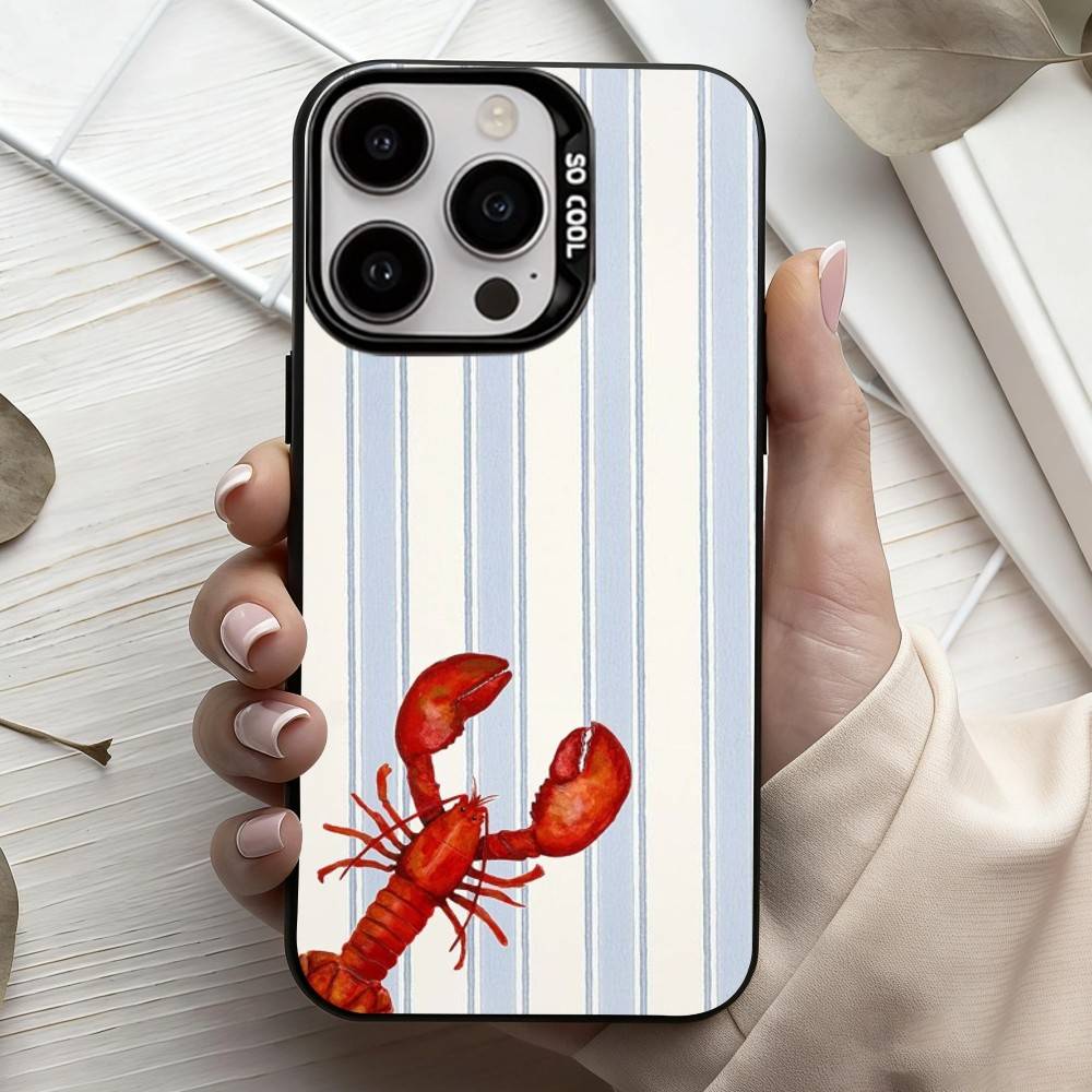 L-Lobster On S-Stripes Ocean Phone Case For iPhone17,16,15,14,13,12,11 Plus,Pro Max Black Candy Silver Phone Case