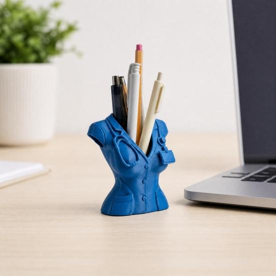 3D Printed Nurse Pen Holder, Creative Figurine with Stethoscope Design, Matte Finish Desktop Organizer for Pens Makeup Brushes, Cute Desk Decor for