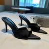 Fashion 2025 New Pointy Sexy Slippers For Women Wearing Satin Rhinester Fairy Wind Fine Heels With A Line Belt High Heels