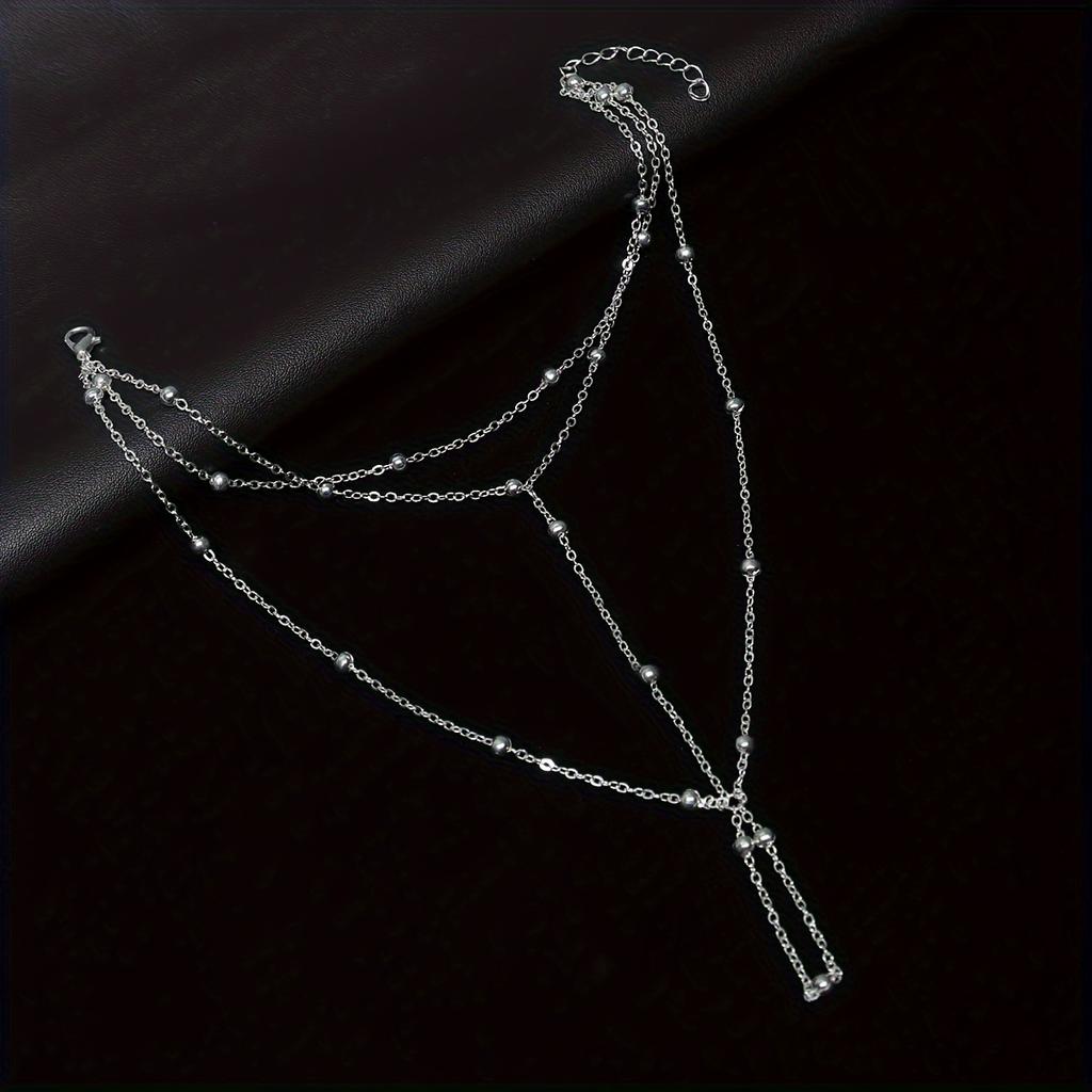 1 kus Korejský a Japonský styl Vícevrstvý Korálkový Řetízek Dámský Prsten na Prst a Náramek na Kotník