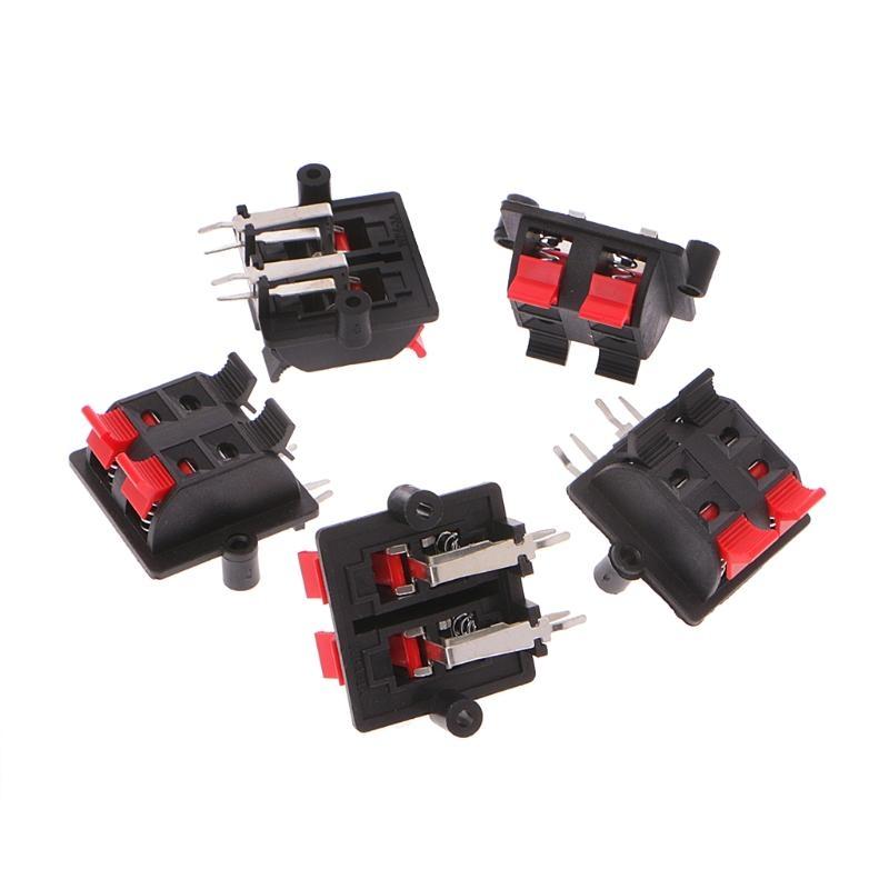 5Pcs Double Row 4 Position Cable Clip Push Type Speaker Terminal Panel Connector