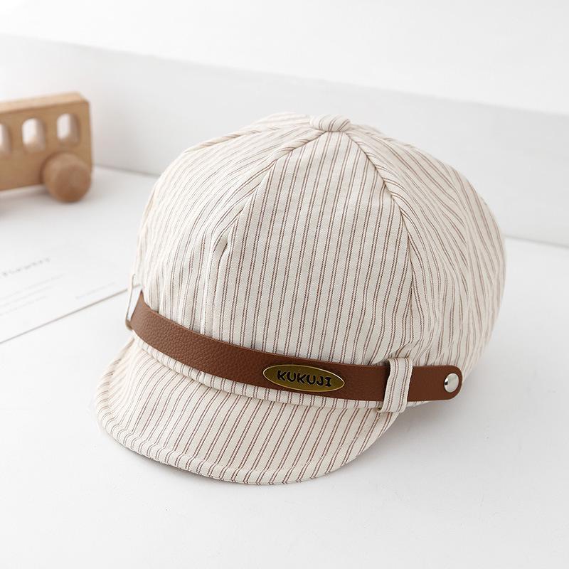 Unisex Striped Octagonal Baby Hat - British Style, Soft Brim Baseball Cap for Spring & Autumn