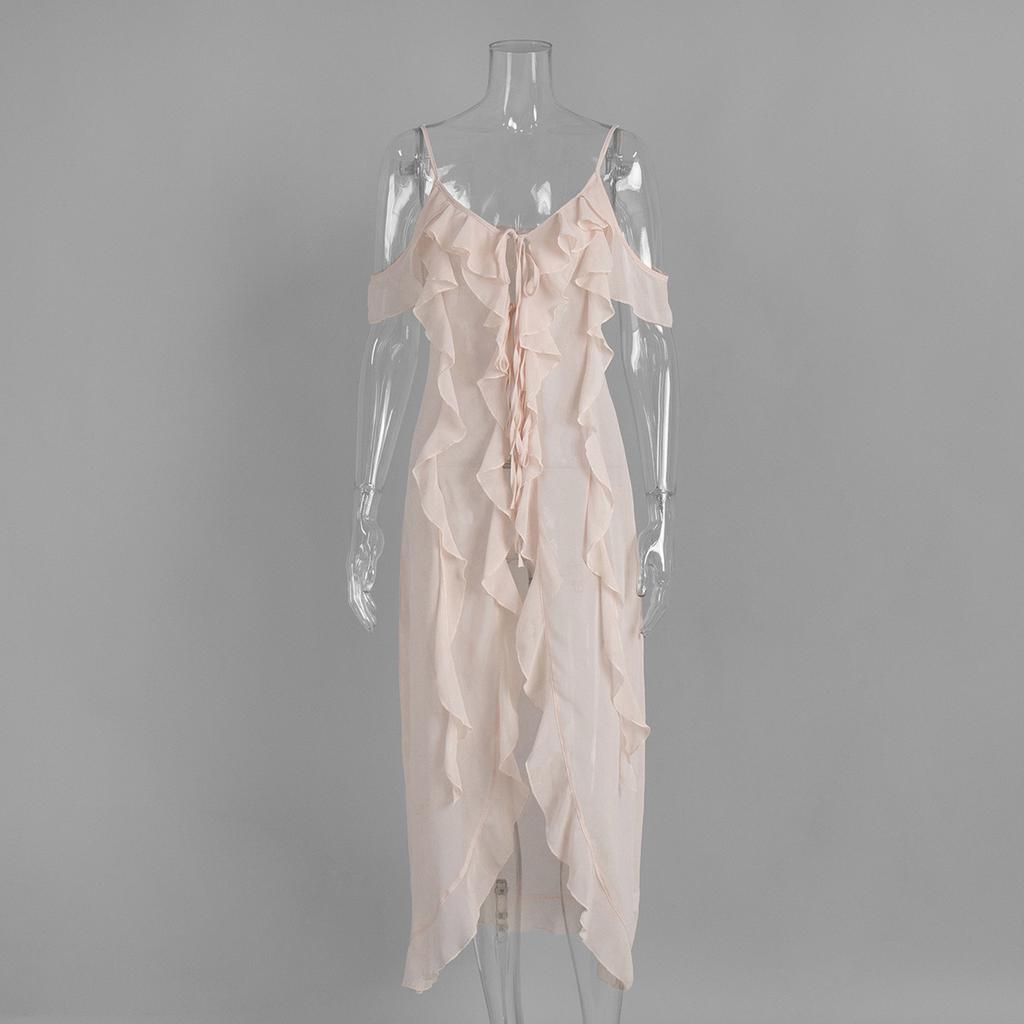 Xiecha sexy Trägerkleid, Europäisches und Amerikanisches Sommer-Neues V-Ausschnitt-Trägerkleid mit Lotosblatt-Saum für Damen