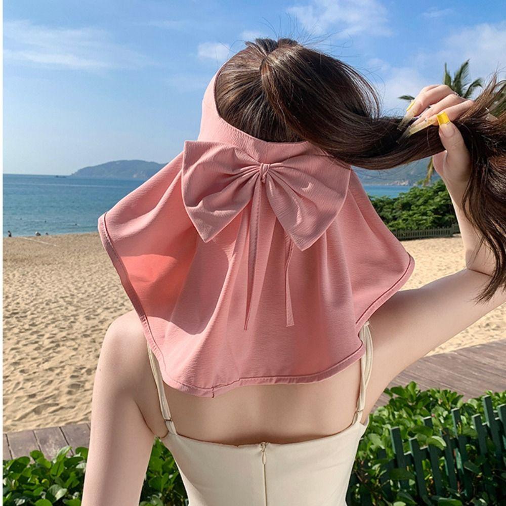 Neck Protection Sun Hat Anti-UV Beach Shawl Hat Summer Empty Top Ponytail Cap