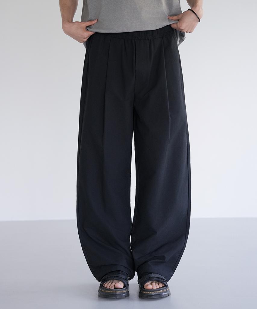 Jikeulib Linen-Like Elastic Waist One Pintuck Wide Pants 2 Colors