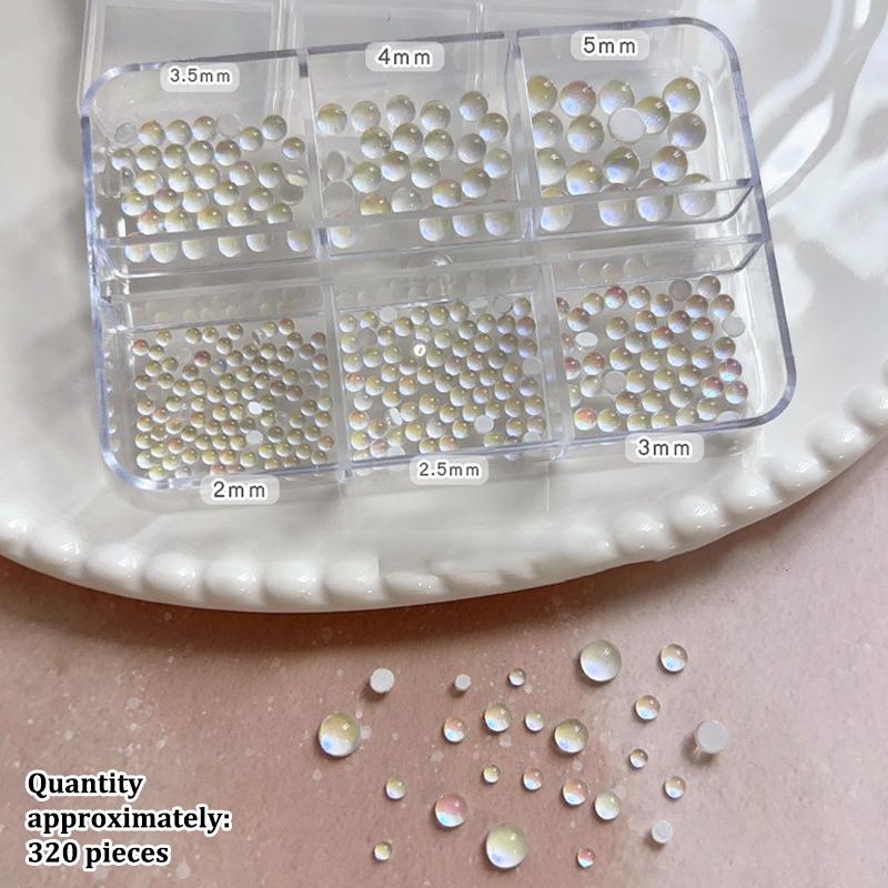 Colorful Mermaid Bubble Bead Half Round Flat Bottom Shiny Aurora Size Mixed Candy Color Nail Art Accessories Decoration Manicure