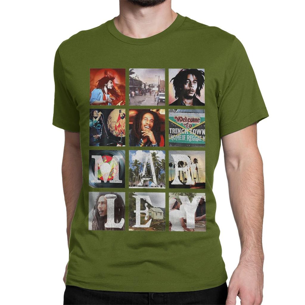 Bob-Marley Collage Reggae T-Shirt for Men Women Jamaican Music Vintage Pure Cotton Tees Short Sleeve T Shirts 6XL Clothing