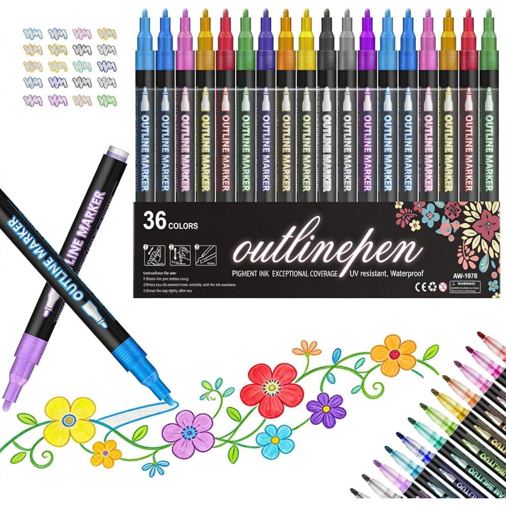 Traumhafter Glanz Dual-Line Konturenstift Set – Metallischer Umrissmarker, 2–3 mm Spitze, Schnelltrocknende Ungiftige Tinte für Kunst, Karten & DIY-Bastelarbeiten
