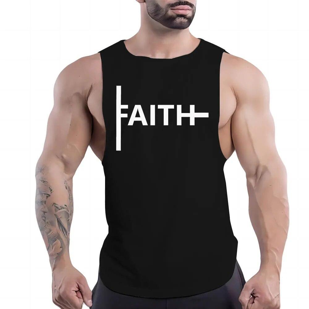 Four Seasons Adult Men'S Casual Sports Crew-Neck Vest Creative Alphabet 2d Print Simple Trend Breathable Sleeveless T-Shirt