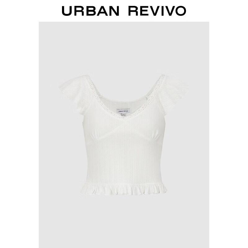 UR2026 Women s Casual Hollow-out V-neck Ruffle T-Shirt S