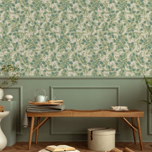 VEELIKE Wallpaper Stickers, Light Green Plant Pattern Botanical Wallpaper, Cutting Sheet, Stick-On Wallpaper for Fusuma Doors, Peel-Off Wallpaper, Sel