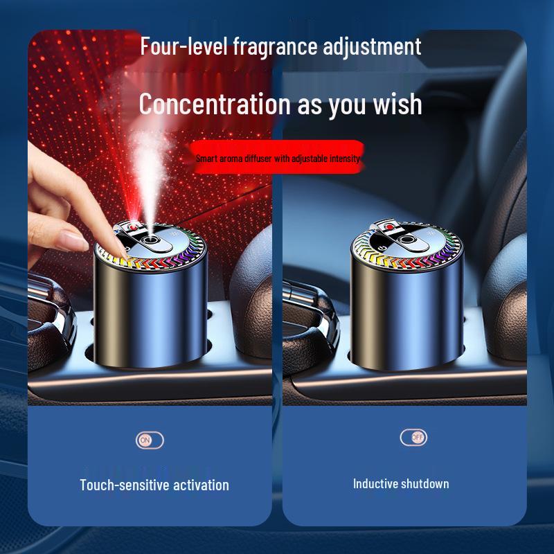 Starry Sky Car Air Vent Perfume Diffuser: Smart Automatic Aroma Sprayer with Long-lasting Fragrance and Ambient Ceiling Light Effect.