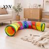 Safe Cat Toy Tunnel Rainbow Toy, Collapsible Hide with Peek Hole, Zippered Durable Modular Tunnels, Can Be Freely Combined for Indoor Cats Kittens