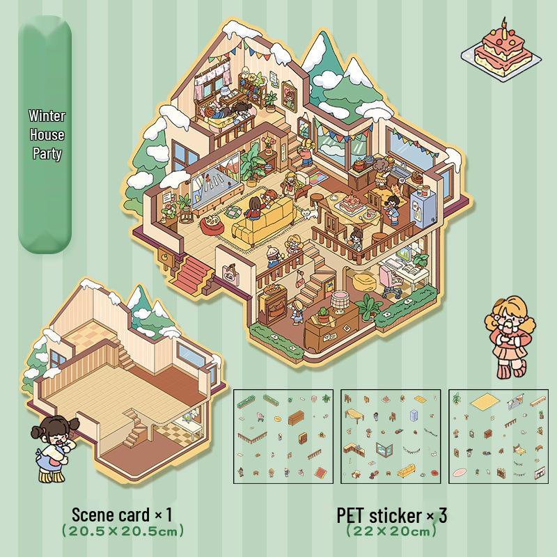 3D Kabin Peyzaj Çıkartmaları: Büyük Kendin Yap Kore Minyatür Sahnesi, Sevimli Saklama Dekorasyonu.