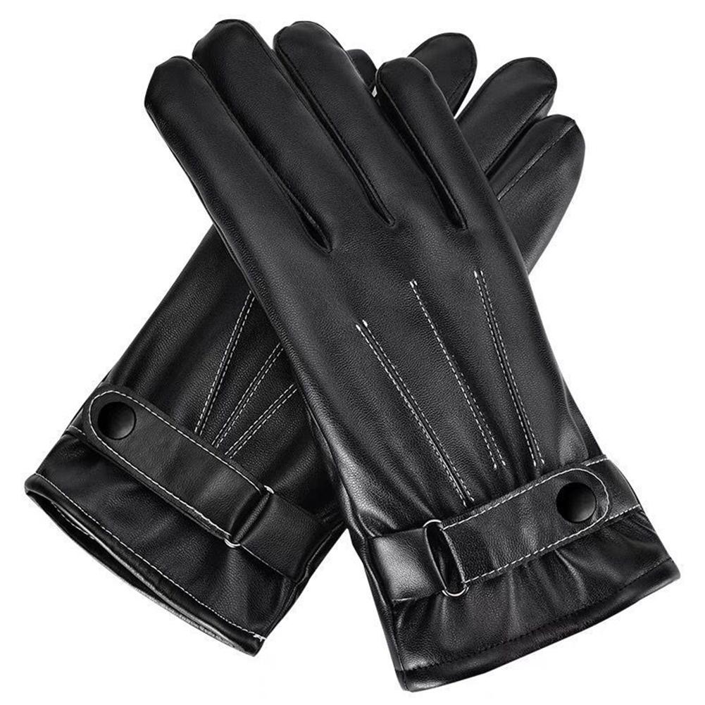 Men Full Finger Gloves PU Leather Protection Riding Gloves Waterproof Button Closure for Camping Climbing Hiking Outdoor Sports