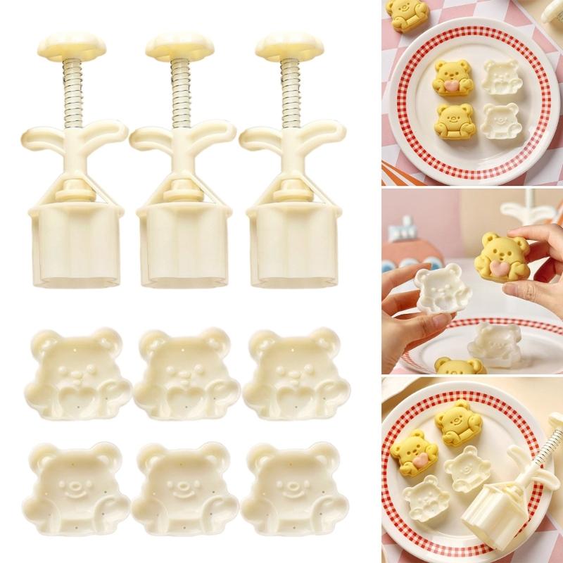 Green Bean Cake Molds Baking Molds Dessert Shaping Tool Bear Shape Stamping Molds Dessert Press Tool ABS Texture