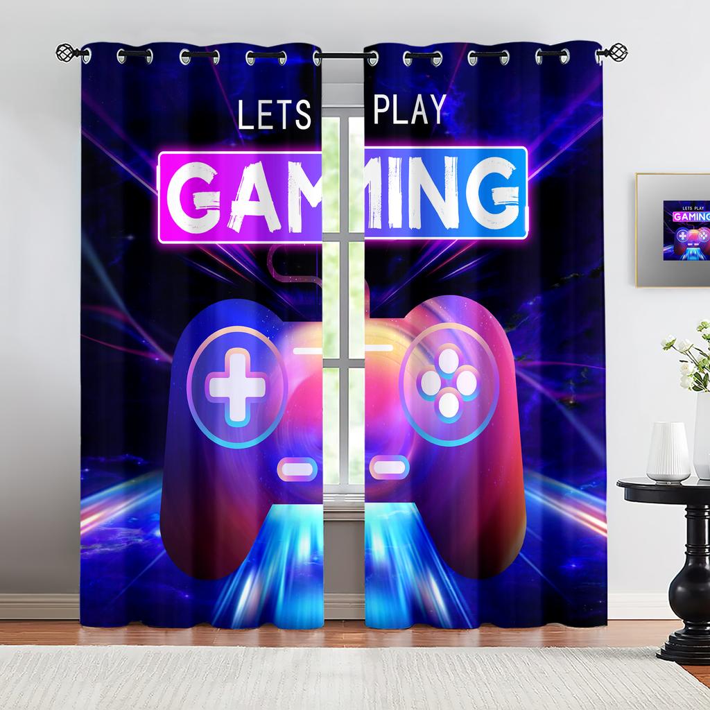 2Pcs Colorful Gamepad Printed Blackout Curtains Suitable For Bedroom Kitchen Dining Room Living Room Study Office Bathroom