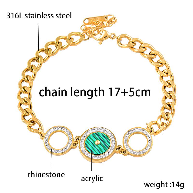 Titanium titanium steel green white round acrylic bracelet