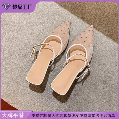 Druivenmoeder zomer nieuwe hoge hak sandalen dames high-end gevoel zomer geen vermoeide voeten puntige enkele schoenen casual ademende damesschoenen
