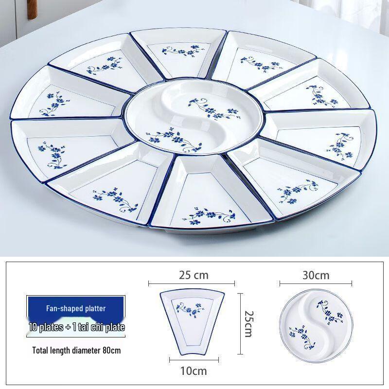 Chinese Underglaze Ceramic Serving Platter Set