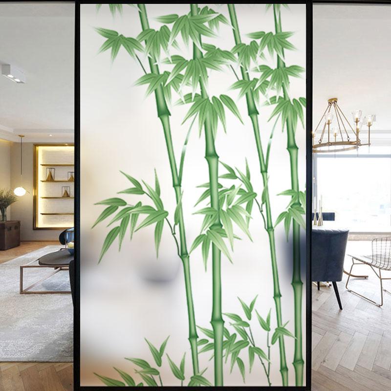 Chiński Styl Bambusowe Folie ze Szkła Barwionego Prywatność Folia Okienna Samoprzylepna Statycznie Domowe Dekoracyjne Matowe Naklejki na Okno