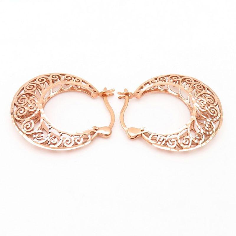 Exquisite 585 Purple Gold Earrings Rose Gold Plated Russian Fashion Design Luxury Hollow Pattern Exquisite Earrings