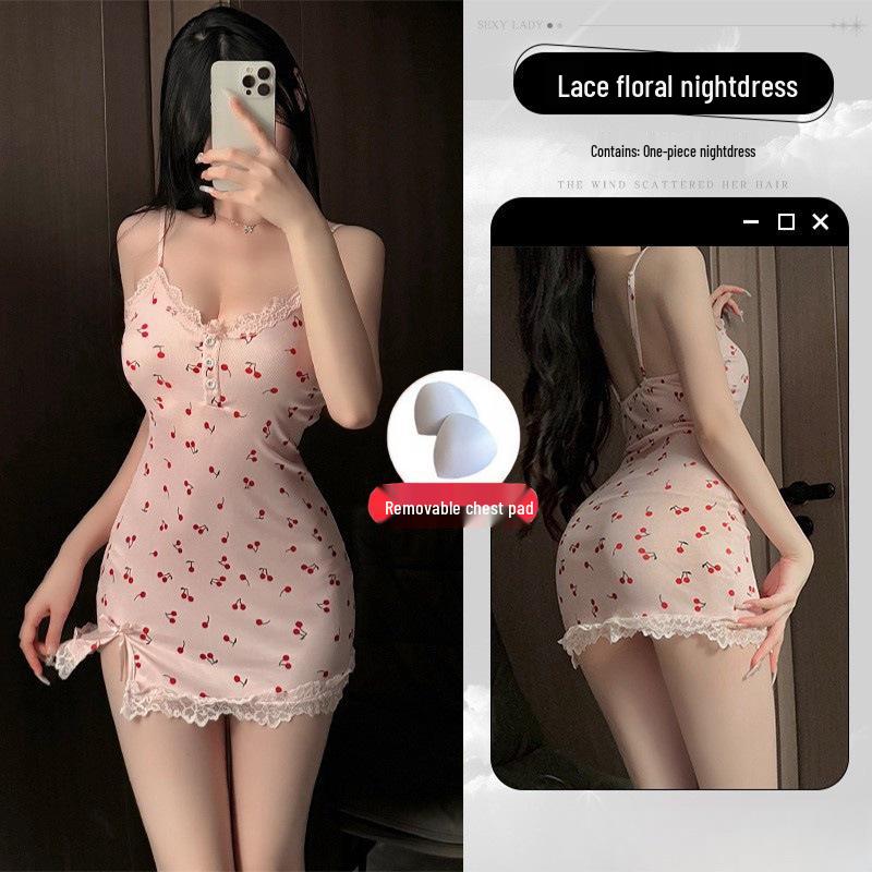 Sizzling Cherry Lace Sleepwear: Sensual Nightdress with Padded Support
