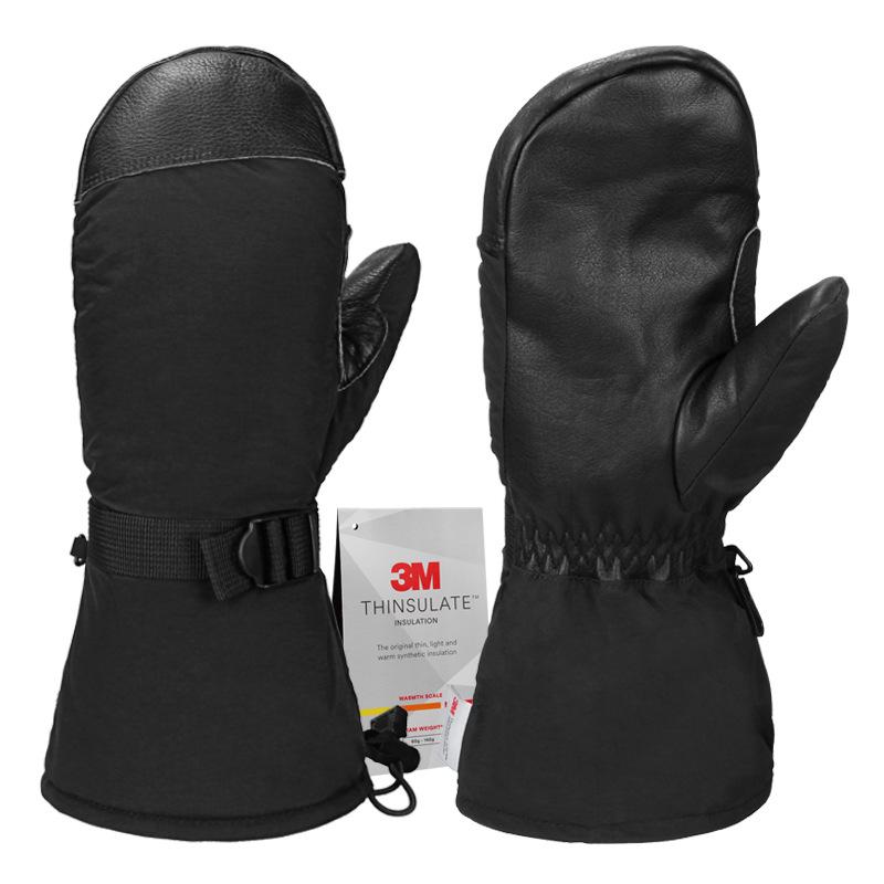 Insulated Cotton Cowhide Ski Gloves: Non-slip, Touchscreen, Long Winter Five-Finger Warmth
