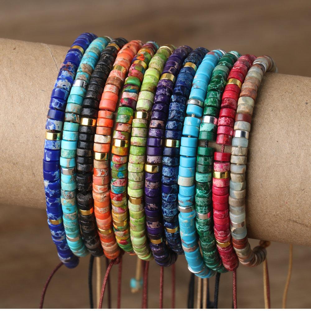 2x4mm Dainty Imperial Jasper Bracelet for Women Handwoven Adjustable Healing Stone Jewelry Alloy Main Material for Anniversary