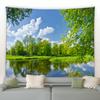 Tropical Jungle Green Leaf Landscape Tapestry Natural Mountain River Plant Tree Wall Hanging Picnic Mat Room Home Decoration