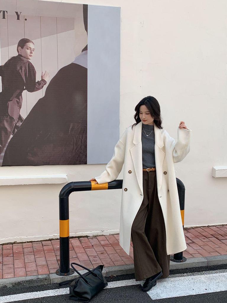 Luxurious Hand-Stitched Korean Cocoon Double-Faced 100% Wool Coat