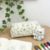 Pencil Case Green Kitten Print Large Capacity Stationery Organizer Smooth Zipper Closure