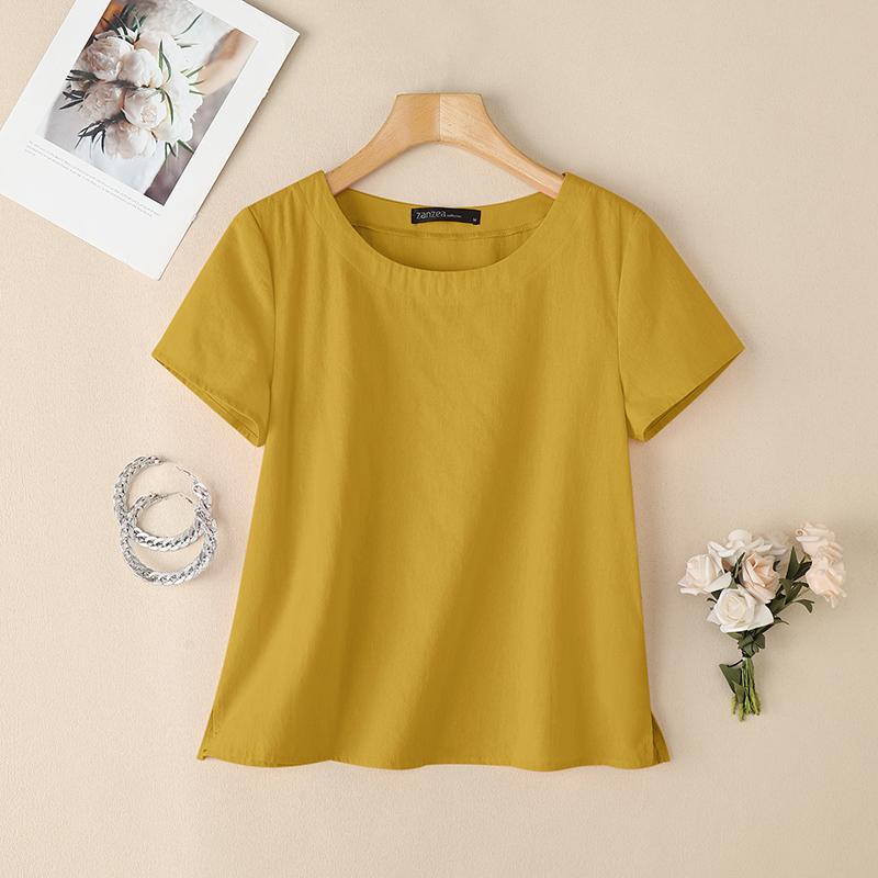 ZANZEA Women Casual Round Neck Summer Cotton Short Sleeve T-Shirts