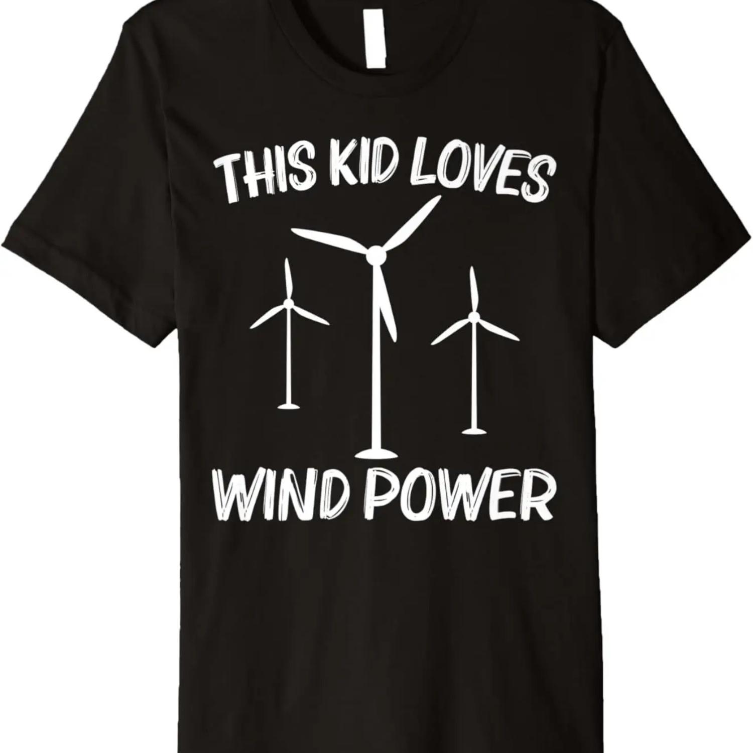 

Funny Wind Power Art Kids Boys Environmental Wind Turbine Premium T-Shirt S чёрный